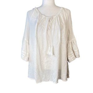 Torrid Womens White Off the Shoulder Blouse Tassel Ties Embroidered Blouse
